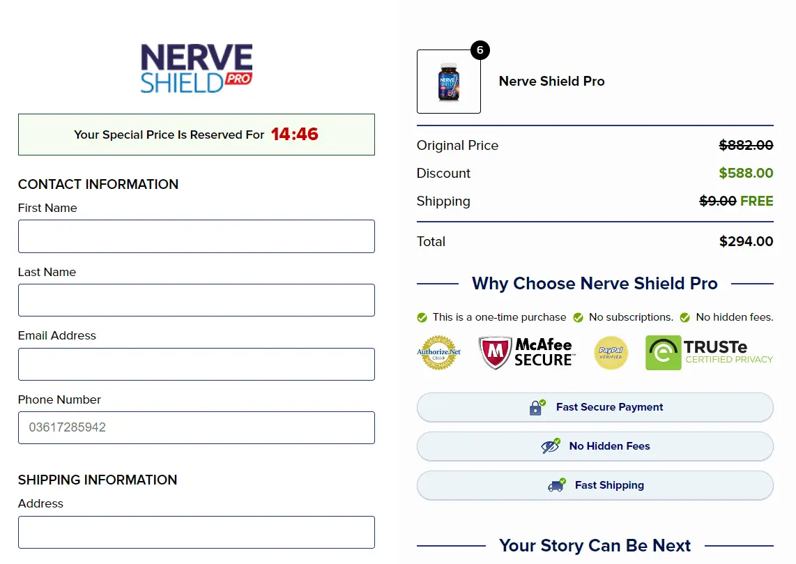 Nerve Shield Pro checkout